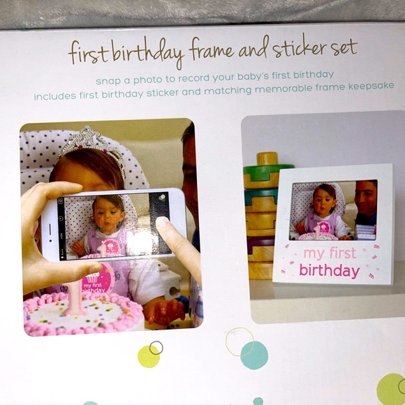 Brand new in box, pink first birthday frame & sticker set - Picture 2 of 2